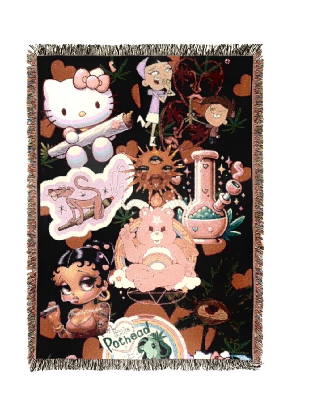 Hello Kitty Graphic Woven Throw Blanket in Black and Pink Accents